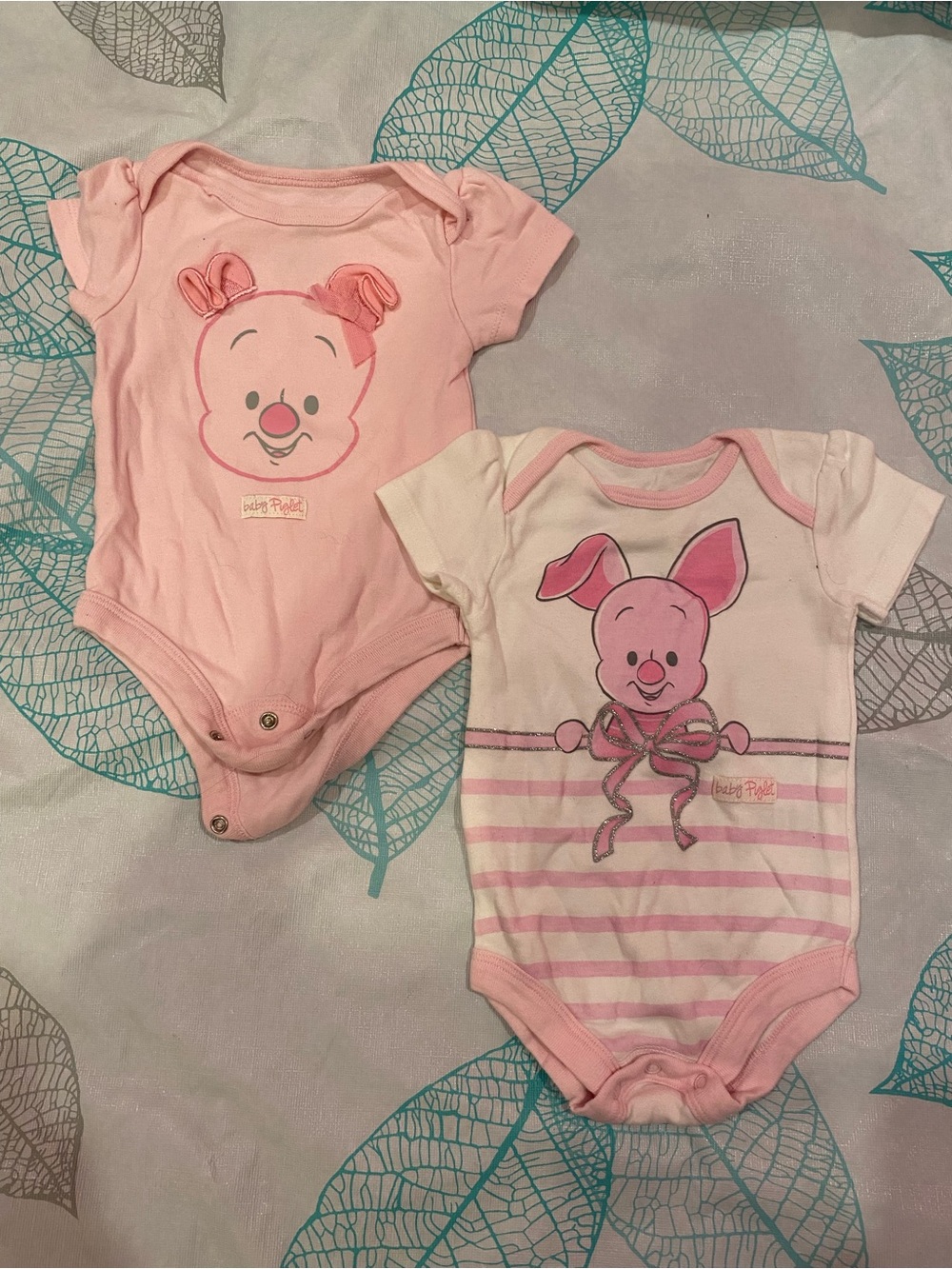 Disney Pink Piglet Graphic One-Piece Bodysuits - Pink & White